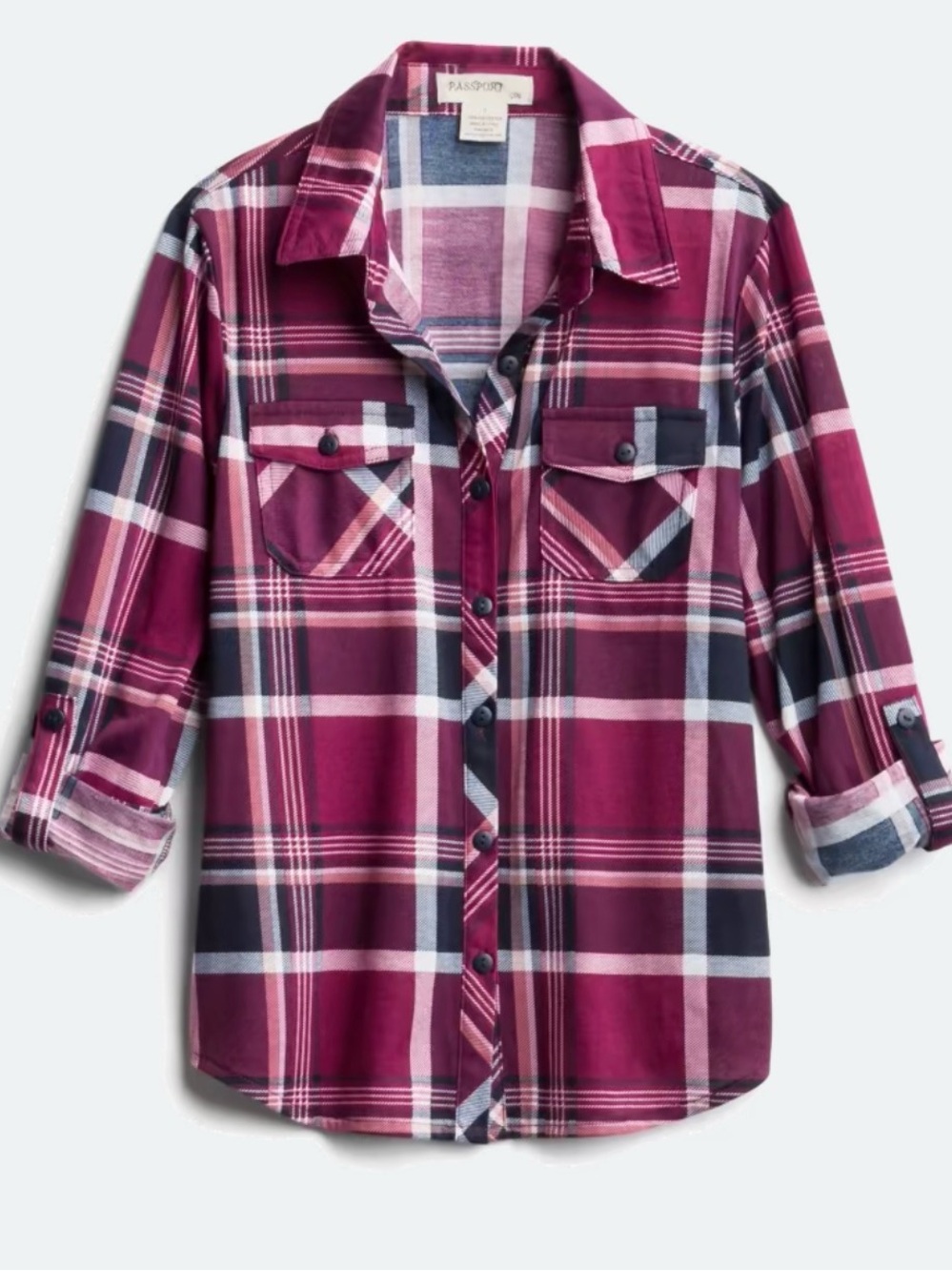 Passport Girls' Burgundy and White Plaid Button-Down Shirt